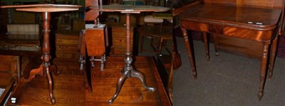 Lot 1240 - A mahogany oval top tripod table, 18th century in part; a Victorian mahogany tripod table and a...