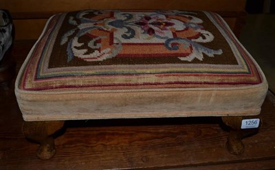 Lot 1256 - A low footstool (modern) upholstered in floral and grey velvet with turned legs; a small...