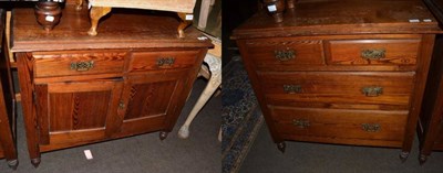 Lot 1257 - A Victorian pitch pine cupboard and a matching four drawer straight fronted chest
