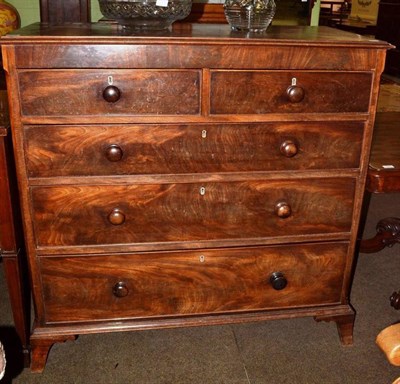 Lot 1272 - A late George III mahogany five drawer straight fronted chest on splayed bracket feet, 119cm wide