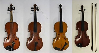 Lot 2002 - Viola 14'' two piece back, no label, cased with two bows; 14 1/4'' one piece back, ebony...