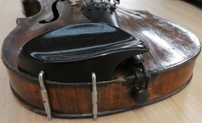 Lot 2007 - Violin 14'' one piece back, ebony fingerboard and tailpiece, no label, cased with bow