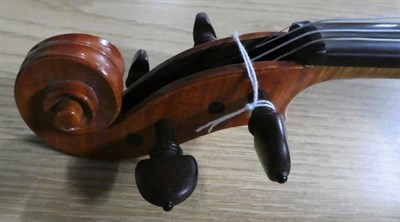 Lot 2008 - Violin 14'' one piece back, ebony fingerboard, with label 'John Mather Harrogate 1999 No.39'...