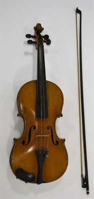 Lot 2012 - Violin 14'' two piece back, no makers label, ebony fingerboard, cased with bow