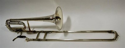 Lot 2016 - Bass Trombone Bb/F By Monke (Cologne) bell diameter 9'', silver plate, has old style trigger...