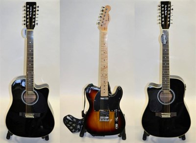 Lot 2030 - Harley Benton Two 12-String Electric Acoustic Guitars one left handed, both black, together...