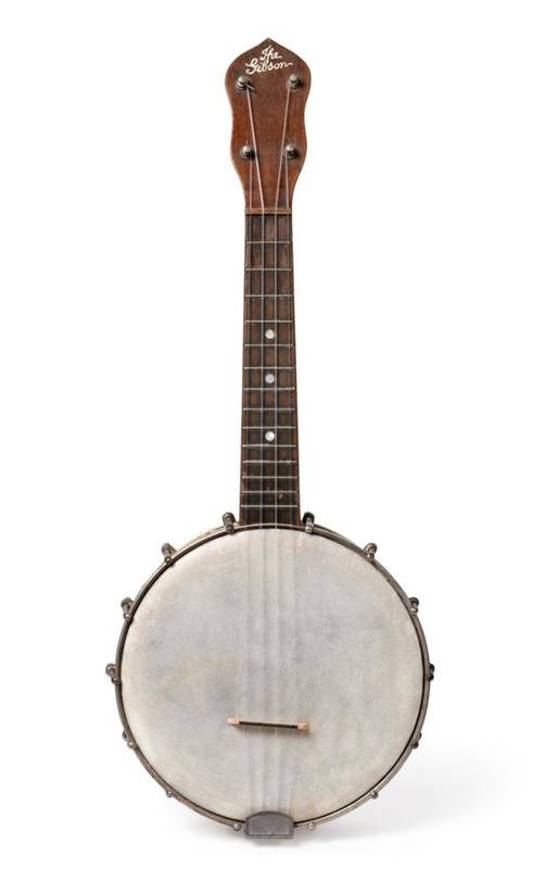 Lot 2039 - Banjolele 8'' head with resonator, headstock labelled 'The Gibson' probably a UB2 model, 14...