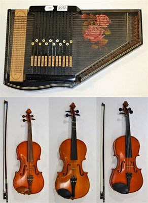 Lot 2052 - Autoharp 32 strings, 12 dampers, decorative floral pattern; together with three Chinese violins...