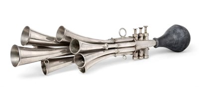 Lot 2057 - Schalmei (Multi Belled Reed Trumpet) nickel plated, three valves, eight horns, no makers name...