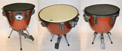 Lot 2058 - Three Timpani By WHD 22'', 25'' and 28'', fibreglass bowls, 3 adjustable legs, small drum has...