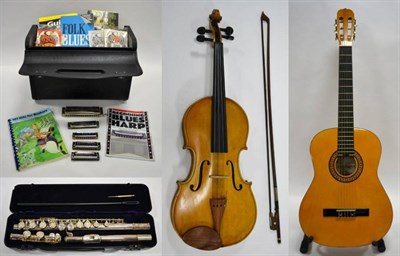 Lot 2060 - Viola 16'' two piece back, labelled 'Skylark Brand' (cased with box) together with a Flute...