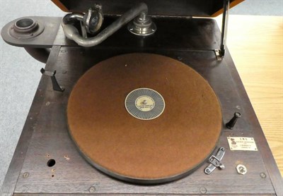 Lot 2065 - EMG Mk IX Tabletop Gramophone with 'EMG Hand Made Gramophones Museum 9971' plaque and silver plaque