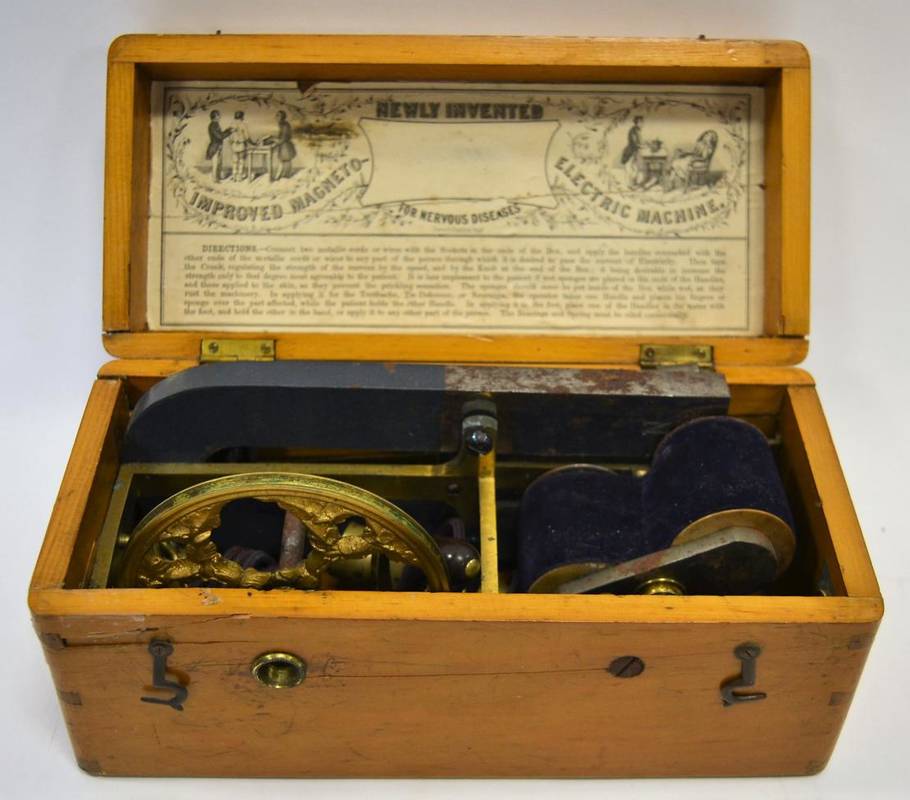 Lot 2082 - Improved Magneto-Electric Machine For Nervous Diseases with two electrodes in wooden case with...