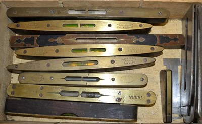 Lot 2083 - Spirit Levels various examples with brass facings by J Rabone & Sons, E Preston & Sons,...