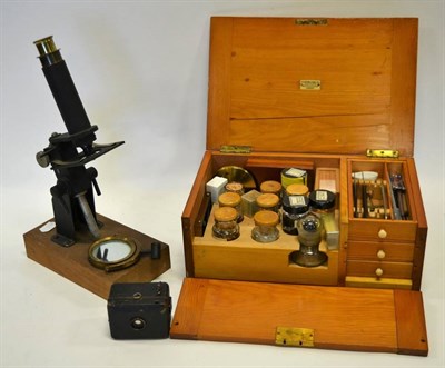 Lot 2090 - Microscope Slide Mounting Set in W Watson & Sons Ltd fitted box; together with a microscope and...