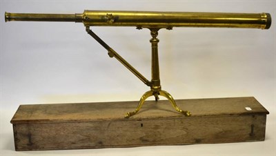 Lot 2097 - Refracting Telescope brass with 2'' objective lens, 28 1/2'', 72cm barrel, focussing dial to...