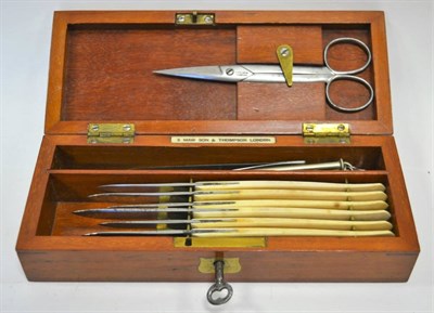 Lot 2104 - S Maw Son & Thompson Scalpel Set with six ivory handled examples and other instruments in brass...
