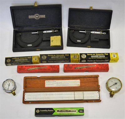 Lot 2107 - Two Moore & Wright Micrometers (i) 2''-3'' (ii) 1''-2'' (both cased) together with assorted...