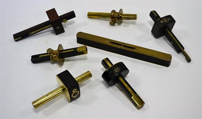 Lot 2112 - Mortice Gauges various examples in brass/woods, one stamped 'Marsden'; together with a brass...