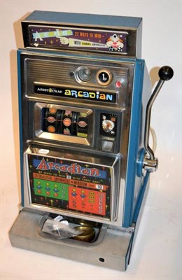 Lot 2118 - Aristocat Arcadian One Arm Bandit with 1p slot, 3 reels, with blue casing