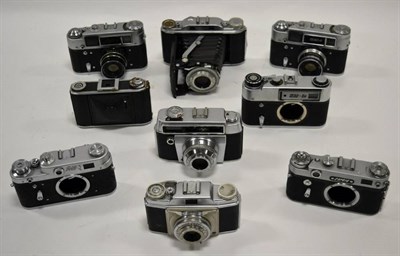 Lot 2144 - Nine Range Finder Cameras including Fed 5D, Fed 4, Voigtlander Prontor II, Zorki 6 and others
