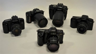 Lot 2156 - Various Cameras including Nikon F90X with Sigma APO f4-5.6 70-300mm lens, Nikon F401X with...