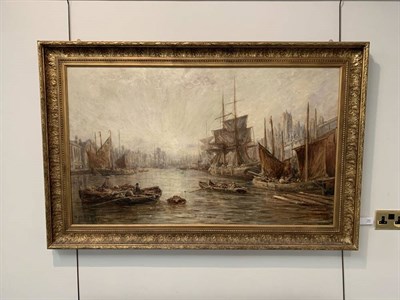 Lot 254 - William Edward Webb (1862-1903)  Harbour scene Signed, oil on canvas, 74cm by 126cm  See...