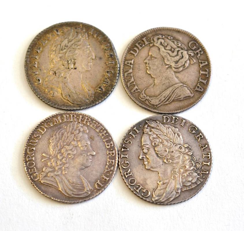 Lot 25 - William III (1694-1702), Shilling, 1697, first bust, (S.3497); Anne (1702-1714), Shilling,...