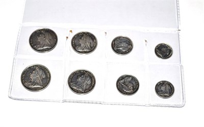 Lot 43 - Victoria (1837-1901), Maundy sets (2), Old head left, 1895 and 1900, (S.3943). Both sets...