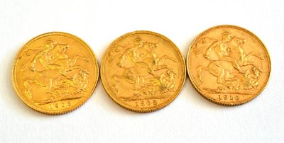 Lot 44 - Edward VII (1901-1910), Sovereigns (3), 1908 and 1910 London, (S.3969), and 1909 Perth,...