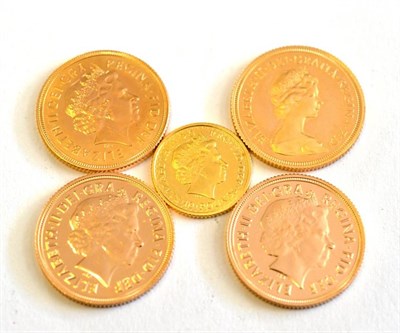 Lot 60 - Elizabeth II (1952-) , Sovereigns (4), 1979 proof, 2002, and 2014 (2); Britannia 10 pounds,...