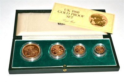 Lot 66 - Elizabeth II (1952-), gold proof set, 1980, five pounds down to half sovereign (4 coins), in...