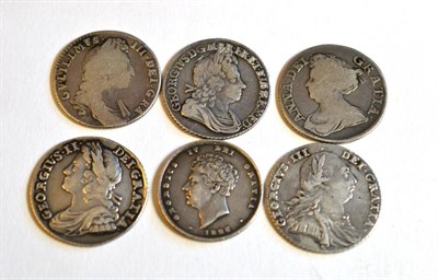 Lot 78 - Milled shillings (6), William III (1694-1702), 1697, first bust, (S.3497); Anne (1702-1714),...