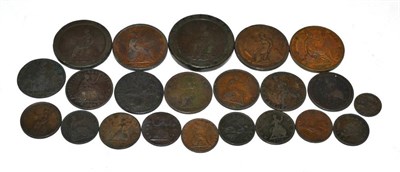 Lot 85 - Milled copper coins (22), including George I (1714-1727) halfpenny and farthing, numerous...
