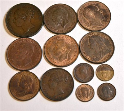 Lot 86 - Milled copper and Bronze, Victoria (1837-1901), Pennies, 1858 and 1901; Halfpennies, 1844 and 1901