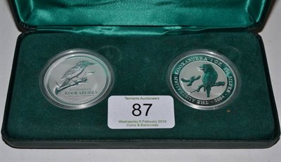 Lot 87 - Australia, Kookaburra proof set, 2003 and 2004 two coin set, each 1oz of .999 silver in case of...