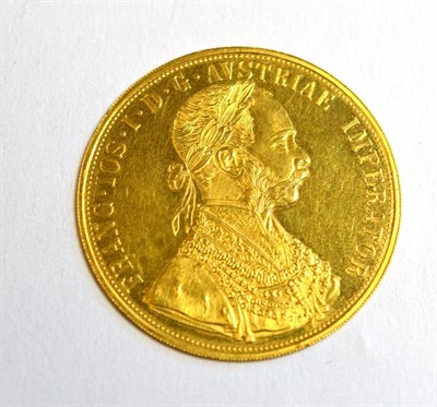Lot 88 - Austria, gold restrike 4 Ducats, 1915, 13.96g .986 gold, light hairlines both sides otherwise...