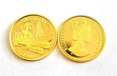 Lot 91 - Gibraltar gold proof Crown, 1997 and Republic of Liberia gold proof 100 dollars, 1998, both...