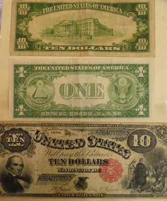 Lot 128 - USA, 10 Dollars, 1880 series, portrait of Daniel Webster, blue serial number A36407335, sign. Lyons