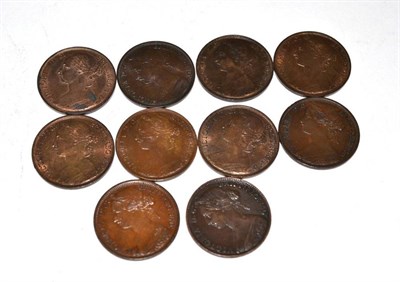 Lot 173 - Victoria (1837-1901), Pennies (10), bun head, 1860 dies 3+D, 1861 dies 6+D, 1866, 1886, 1888,...