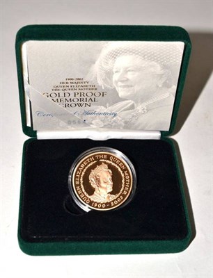 Lot 197 - Elizabeth II (1952-), proof five pounds struck in gold, 2002, Queen mother memorial crown,...