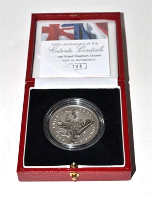 Lot 198 - Elizabeth II (1952-), proof piedfort Five Pounds struck in platinum, 2004, 100th Anniversary of the