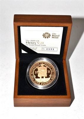 Lot 201 - Elizabeth II (1952-), proof Five Pounds struck in gold, 2009, 500th Anniversary of the accession of