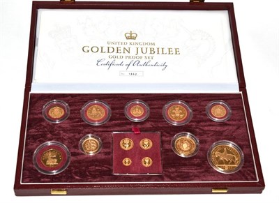 Lot 214 - Elizabeth II (1952-), proof set struck in gold, 2002, 'Golden Jubilee £5, 'Bimetallic' £2,...