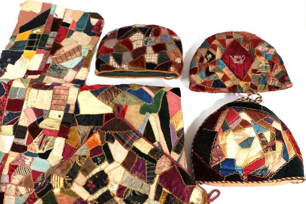 Lot 2004 - Victorian Crazy Patchwork, comprising a wall hanging incorporating printed and woven silk,...