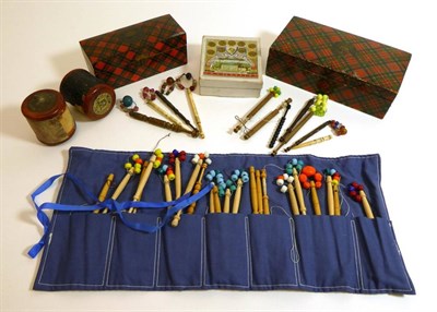 Lot 2005 - Sewing Accessories, comprising two tartan ware rectangular hinged sewing boxes in Stuart and Prince