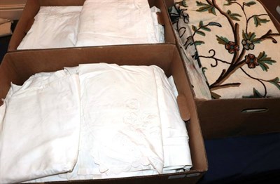 Lot 2014 - Quantity of Assorted Textiles, including white cotton and linen embroidered bed covers and bed...
