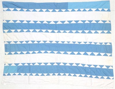 Lot 2022 - Early 20th Century Large Blue and White Strippy Cover, with saws of blue and white triangles,...