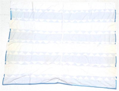 Lot 2022 - Early 20th Century Large Blue and White Strippy Cover, with saws of blue and white triangles,...