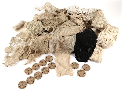 Lot 2032 - Assorted 19th Century and Later Lace, Ribbons, Trims, including machine and hand worked lace trims